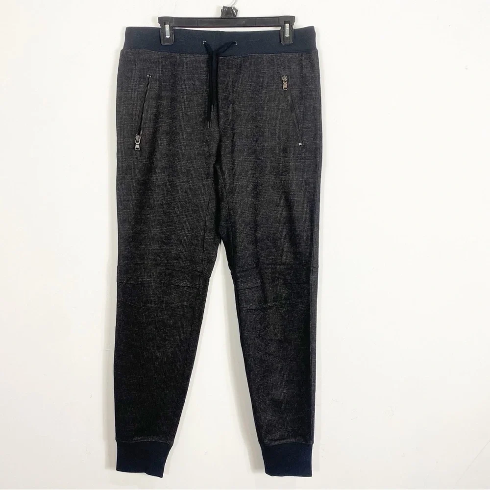 JOHN VARVATOS Zip Pocket Jogger Pant Size Medium Gray Plaid Sweatpants